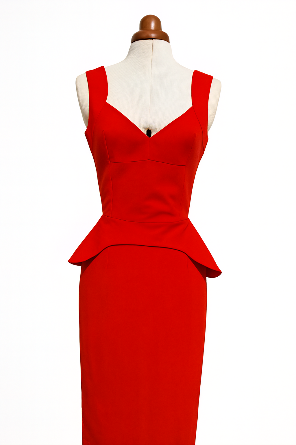 Rochie midi din crepe cu peplum și decolteu în V, Roșie