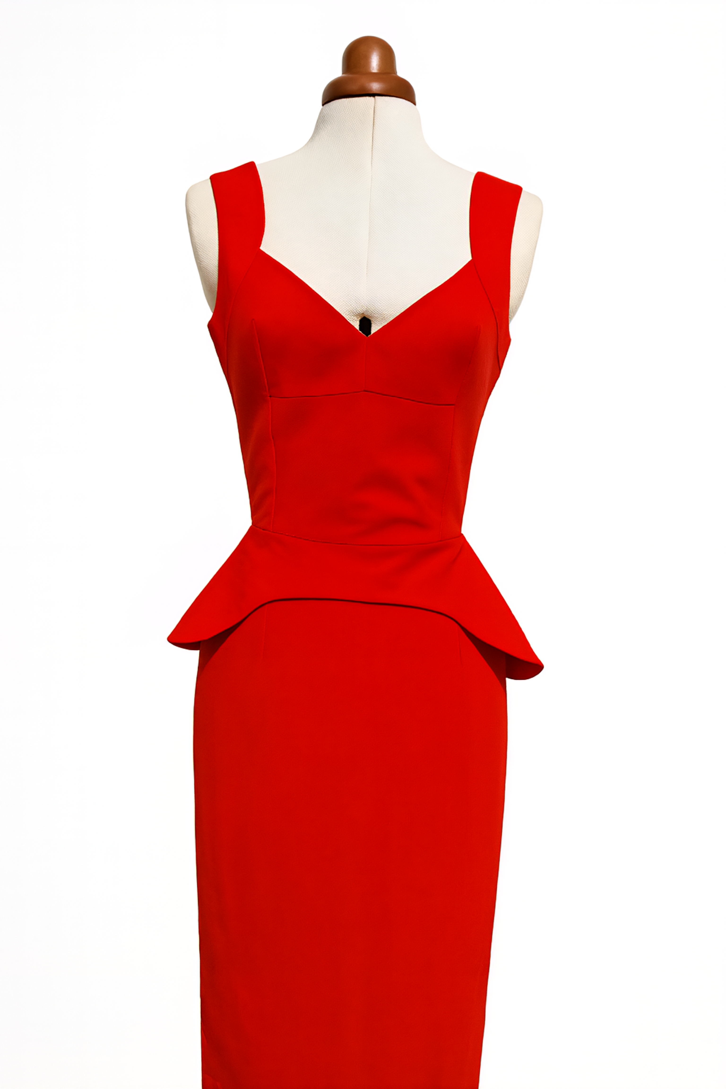 Rochie midi din crepe cu peplum și decolteu în V, Roșie