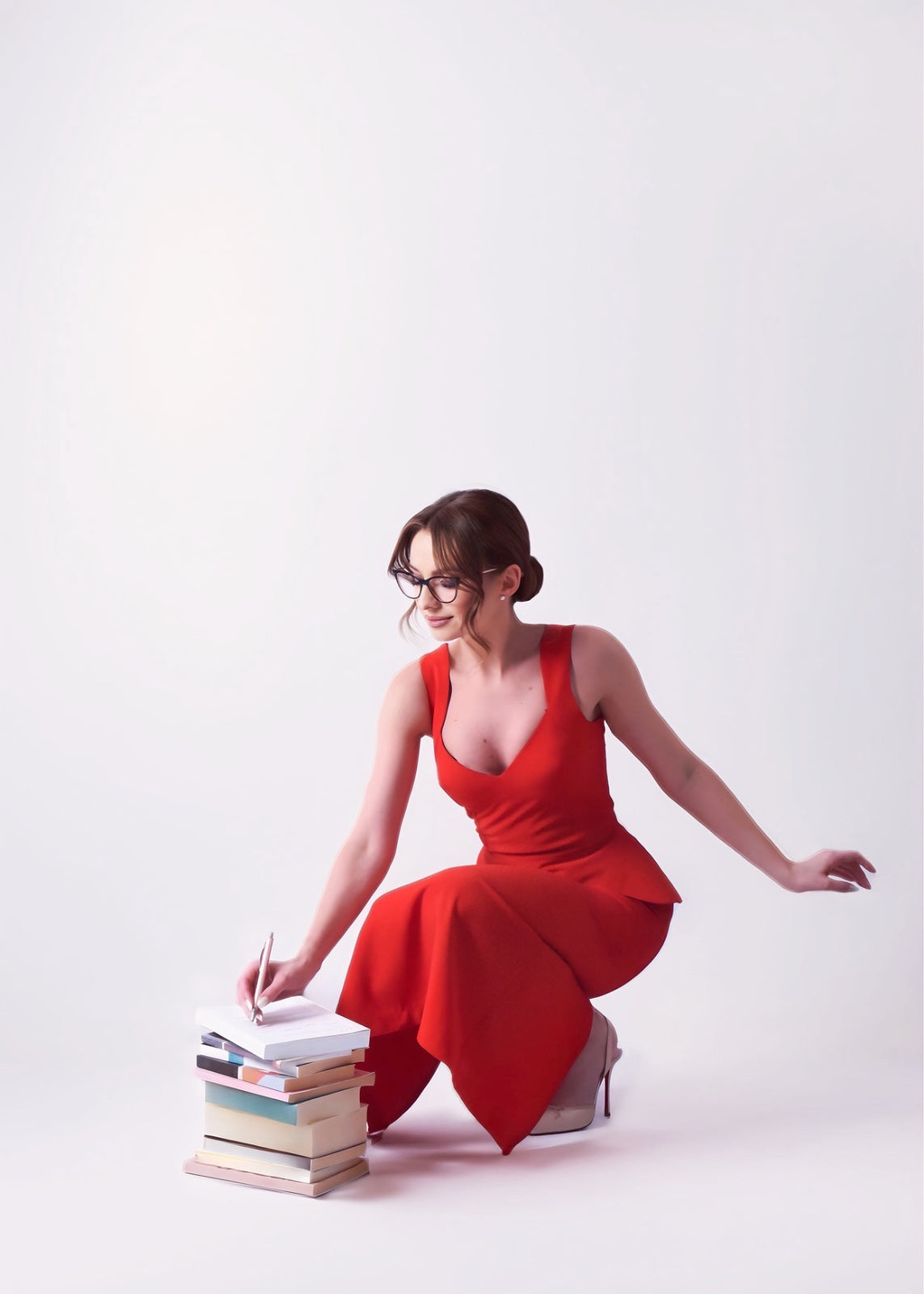 Rochie midi din crepe cu peplum și decolteu în V, Roșie